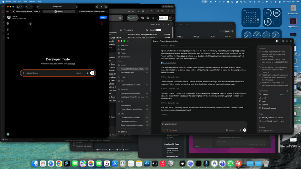 ChatGPT calling Photon and rendering the weather app
